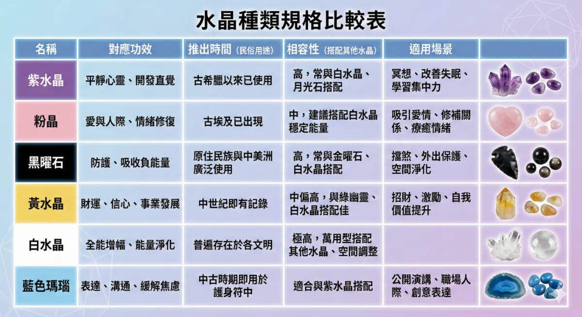 水晶種類比較表 水晶種類比較表